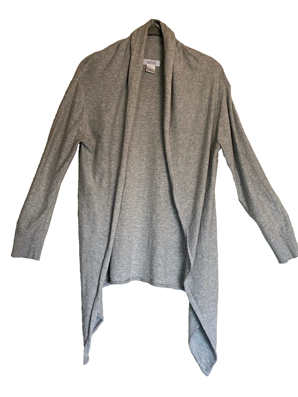 BARNEY'S NEW YORK Cotton Silk Open Front Cardigan Sweater Shawl Collar Grey M L